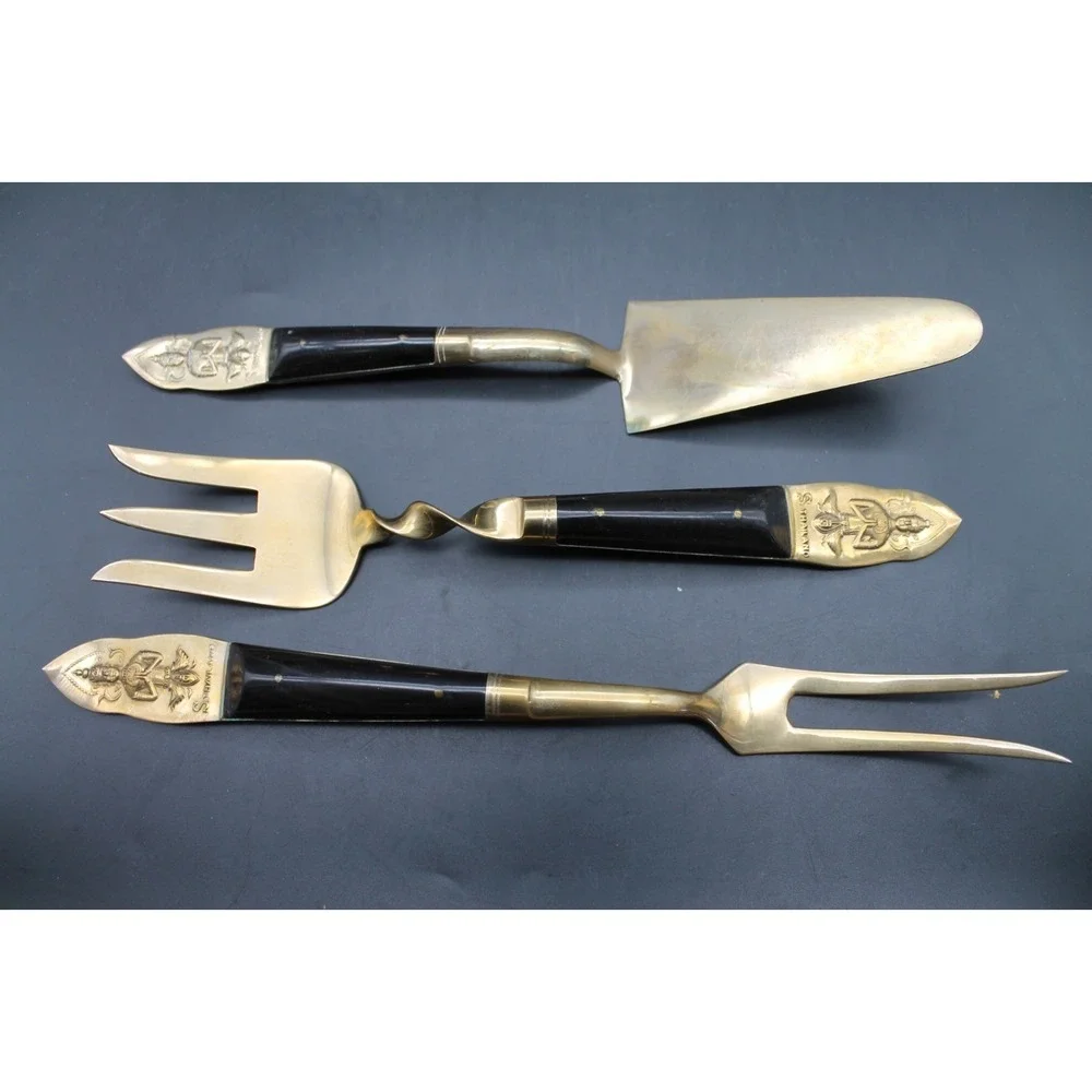 S Samran Thailand Brass Serving Utensil Set Thepanom Goddess 5 Pc Vintage MCM